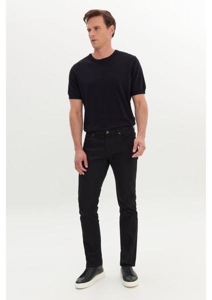 Erkek Siyah 360 Derece Her Yöne Esneyen Slim Fit Dar Kesim Diyagonal Esnek Desenli Pantolon
