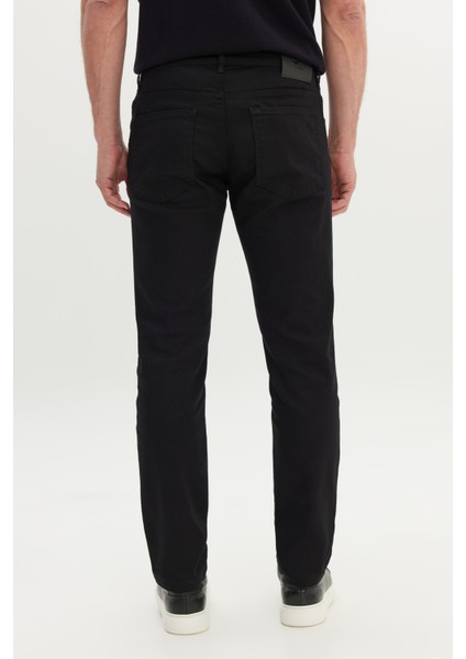 Erkek Siyah 360 Derece Her Yöne Esneyen Slim Fit Dar Kesim Diyagonal Esnek Desenli Pantolon