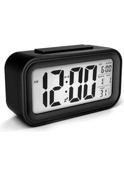 Dijital Termometreli Masa Saati, Dijital Masa Saati, LCD Ekran Çalar Saat Siyah