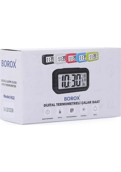 Dijital Termometreli Masa Saati, Dijital Masa Saati, LCD Ekran Çalar Saat Siyah