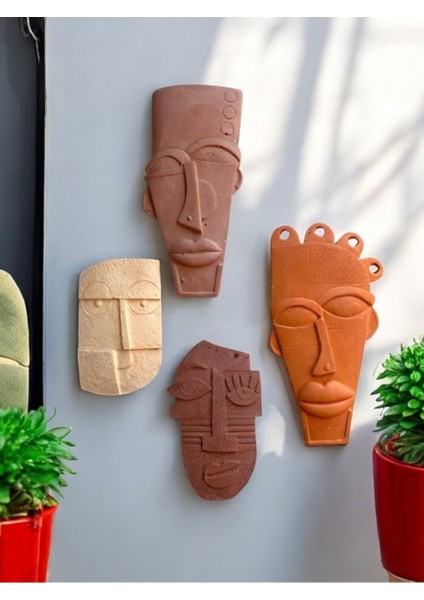 Etnik ve Soyut Tarz Minyatür 4 Lü Duvar Dekor Seti, Doğal Taş Doku & Pastel Renkler