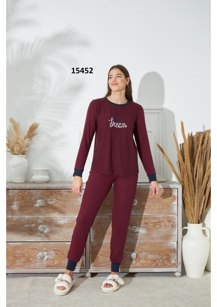 15452 Kadın Ince Örgü Uzun Kol Pijama Takım