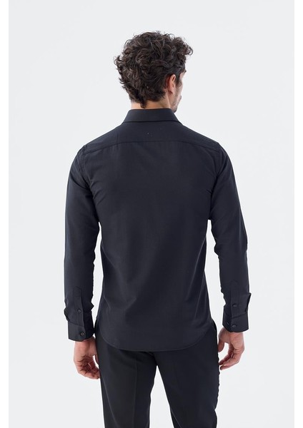 Siyah Slim Fit Polikat Gömlek fırsatları