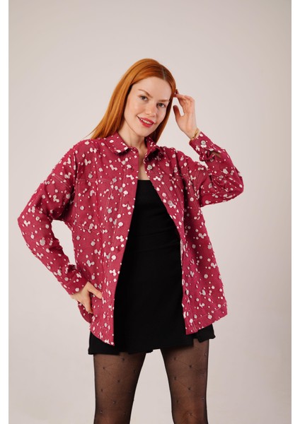 Eskitme Görünümlü Denim Bordo Gömlek