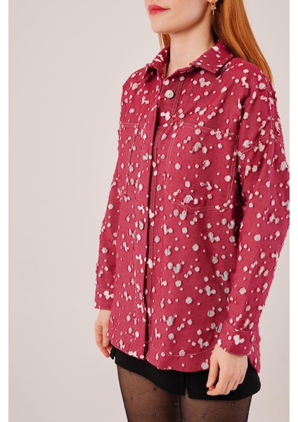 Eskitme Görünümlü Denim Bordo Gömlek