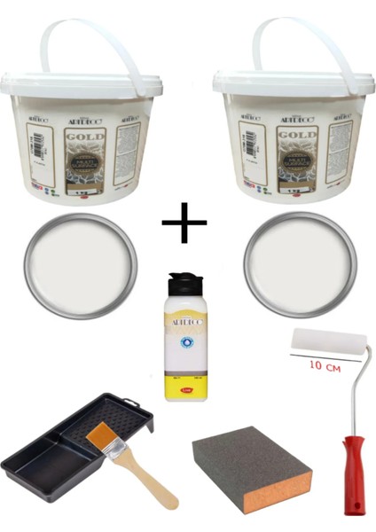 Artdeco Multi Surface 1 X2 kg Beyaz Akrilik Boya Rulo ve Fırça Tavası Su Bazlı Parlak Vernik Set