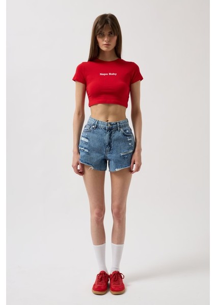Nepo Baskılı Crop T-Shirt