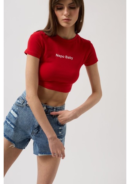 Nepo Baskılı Crop T-Shirt