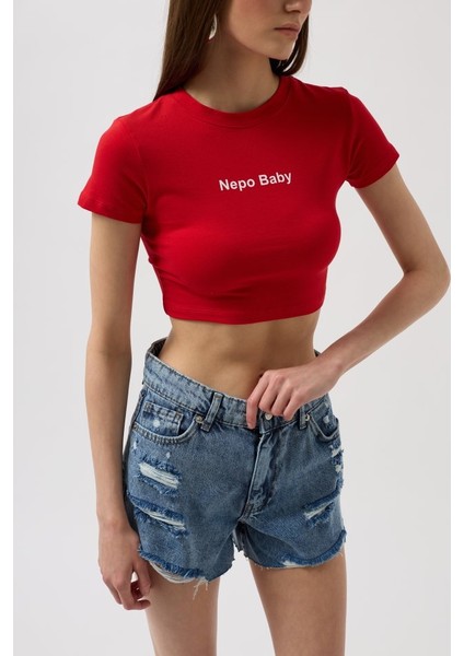 Nepo Baskılı Crop T-Shirt