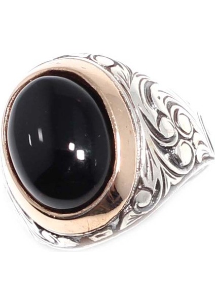 925 Ayar Gümüş Ve Bronz Karışımı Oval Onyx Taşlı Erkek Yüzük