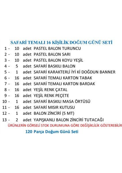Safari Temalı 16 Kişilik Doğum Günü Seti fiyatları