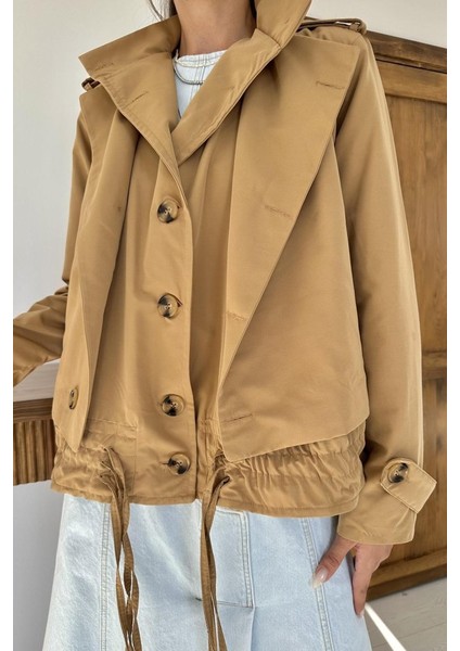 Camel Çift Katlı Kısa Ceket