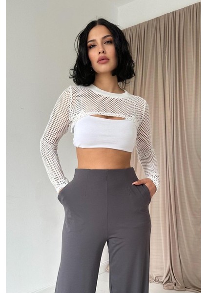 Füme Pensli Lastik Detaylı Pantolon