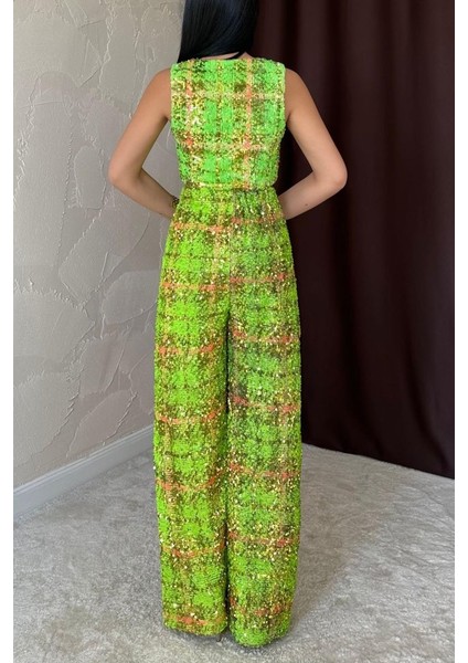 Yeşil Pullu Yelek ve Pantolon Takım