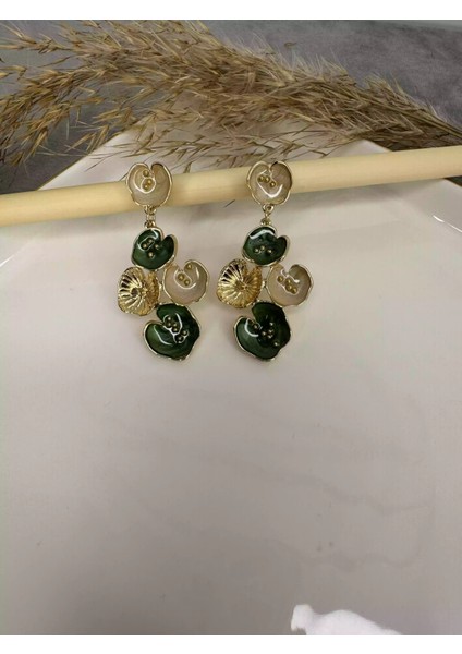 Sarı Yeşil Mineli Sallantılı Küpe
