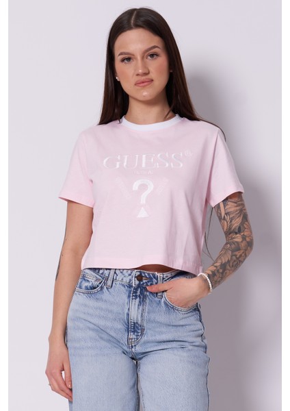 Kadın Pembe Filanta Crop Tişört