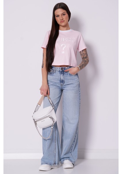 Kadın Pembe Filanta Crop Tişört