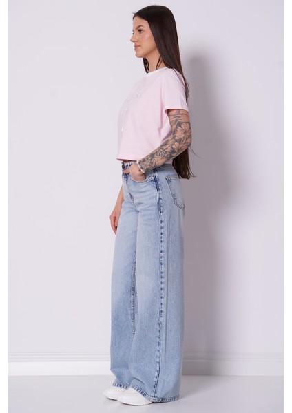 Kadın Pembe Filanta Crop Tişört