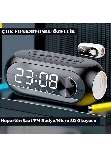 Dijital Çalar Saat S8 Rgb LED Işıklı Bluetooth Bas Hoparlör Mp3 Fm Radyo Çok Fonksiyonlu Speaker