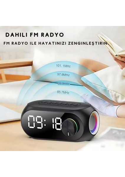 Dijital Çalar Saat S8 Rgb LED Işıklı Bluetooth Bas Hoparlör Mp3 Fm Radyo Çok Fonksiyonlu Speaker