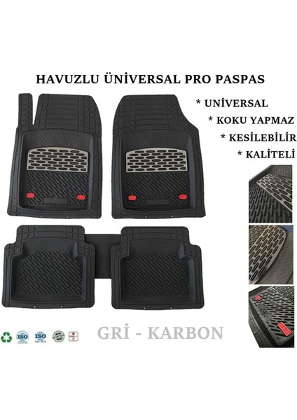 Tipo 1989 4d Havuzlu Üniversal Yeni Nesil Pro Paspas Siyah - Gri