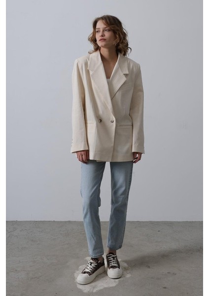 Oversize Blazer Ceket - Natür