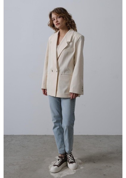 Oversize Blazer Ceket - Natür