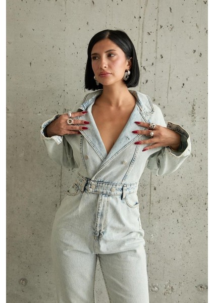 Kar Yıkama Blue Denim Tulum