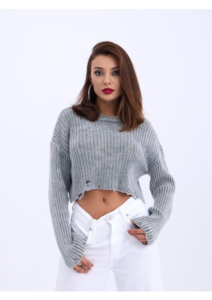 43191 Triko Crop Kazak-Gri