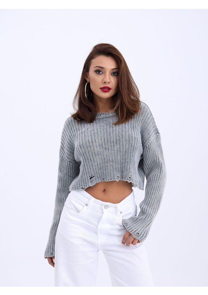 43191 Triko Crop Kazak-Gri