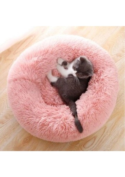 Luxury Ponchik Peluş Kedi Köpek Yatağı Pembe Simit Kedi Yatağı 1 Adet