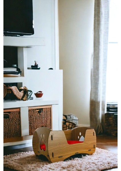 Luxury Ahşap Büyük Kedi Yatağı Premium Kalite Ceviz Kedi Evi 50X35 cm Model 6 1 Adet