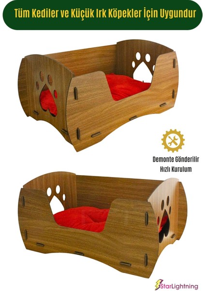Luxury Ahşap Büyük Kedi Yatağı Premium Kalite Ceviz Kedi Evi 50X35 cm Model 6 1 Adet indirimleri