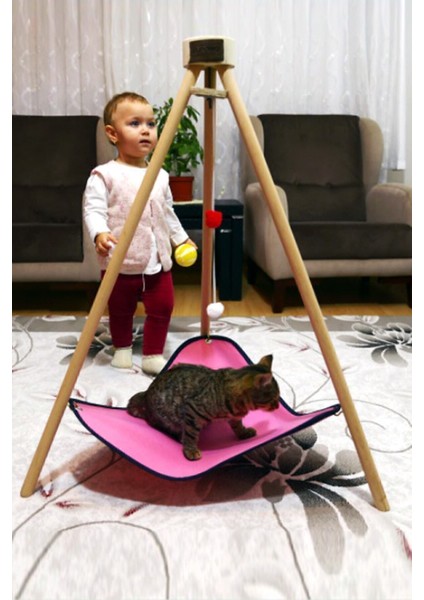 Luxury Piramit Kedi Yatağı Hamağı Evi Ahşap Tripod Evcil Hayvan Hamak Salıncak Köpek Yatağı Kedi Tırmalama 1 Adet