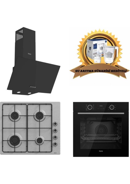 Fryart Siyah-Inox Ankastre Set D086 - EL003 Emaye Ocak - XE63CS Fryart Fırın