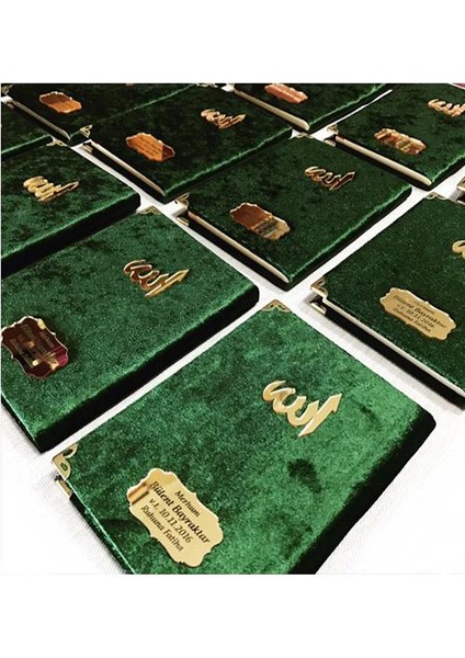 Kadife Kaplı Yasin Kitabı Pleksi Baskılı Allah Yazılı - Yeşil - 10 Adet