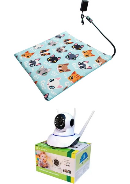 Luxury Evcil Hayvan Izleme Güvenlik Kamerası ve Kedi Köpek Isıtıcı Minder Set 45CMX45CMX5CM 1 Adet