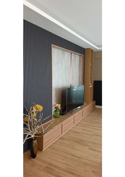 Akustik Duvar Paneli / 60X280 / Antrasit / 3 mm Keçe / 6 mm Çıta