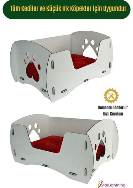 Ahşap Büyük Kedi Yatağı Premium Kalite Açık Meşe Kedi Evi 50x35 cm Model 6