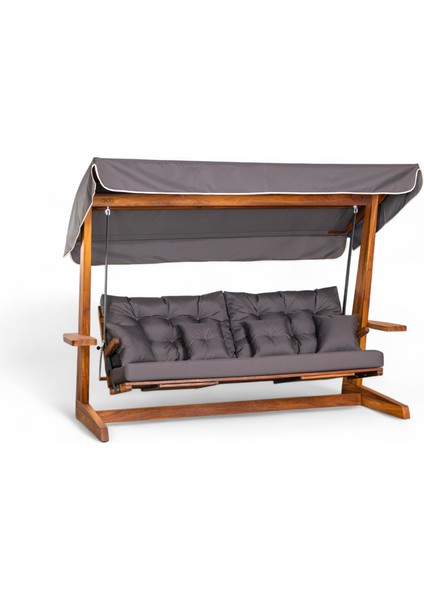 Luna Deluxe 2600 Iroko Beş Kişilik Ahşap Bahçe Salıncağı Antrasit