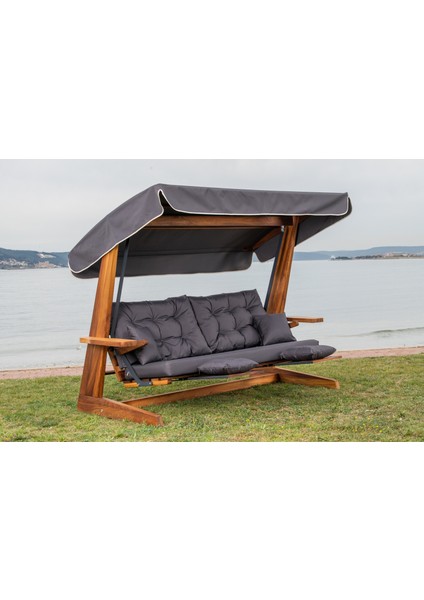 Luna Deluxe 2600 Iroko Beş Kişilik Ahşap Bahçe Salıncağı Antrasit