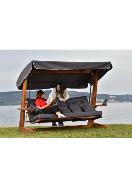 Luna Deluxe 2600 Iroko Beş Kişilik Ahşap Bahçe Salıncağı Antrasit