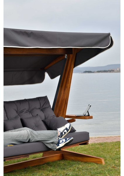 Luna Deluxe 2600 Iroko Beş Kişilik Ahşap Bahçe Salıncağı Antrasit