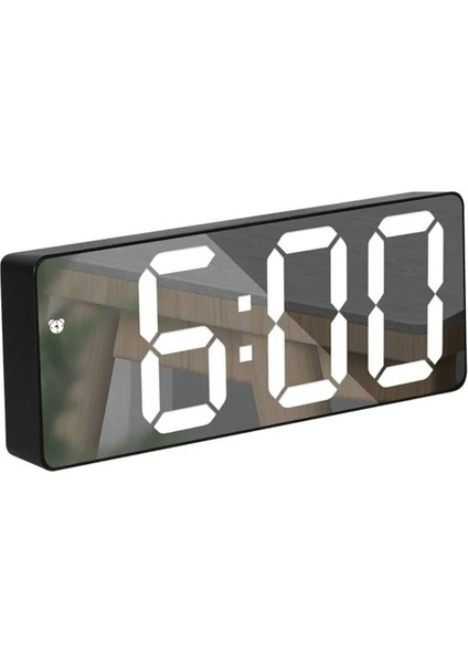 Masa Saati LED Dijital Termometre Alarm Ses Kontrolü Aynalı Takvim Gece Modu