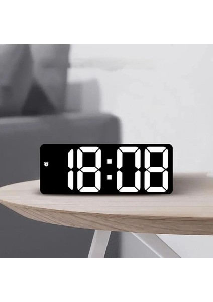 Masa Saati LED Dijital Termometre Alarm Ses Kontrolü Aynalı Takvim Gece Modu