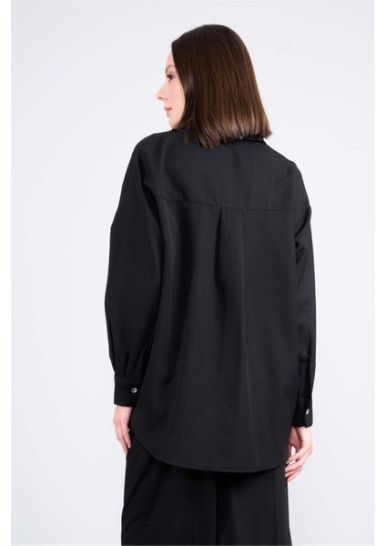 Çetinkaya Fithit 1417 Kadın Uzun Kol Oversize Gömlek Siyah