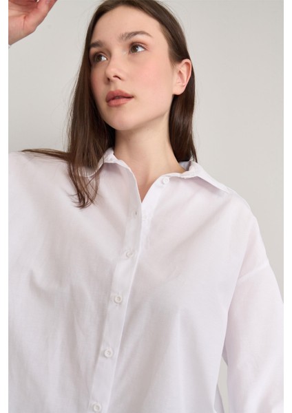 Çetinkaya Fithit 1422 Kadın Uzun Kol Poplin Oversize Gömlek Beyaz modelleri