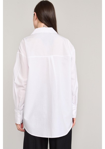 Çetinkaya Fithit 1422 Kadın Uzun Kol Poplin Oversize Gömlek Beyaz fırsatları