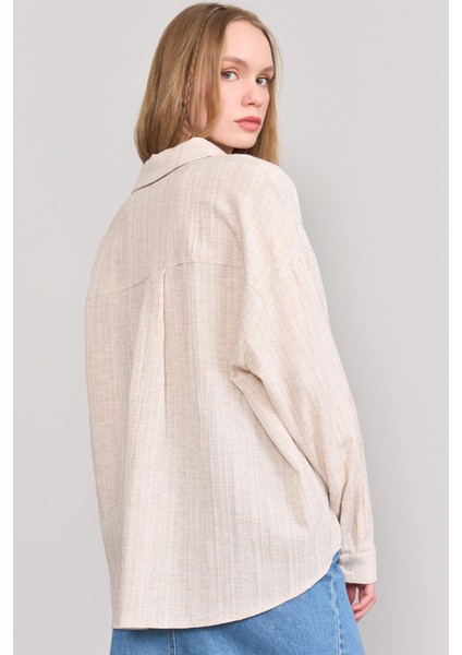 Çetinkaya Fithit 1333 Kadın Uzun Kol Maya Keten Oversize Gömlek Natural