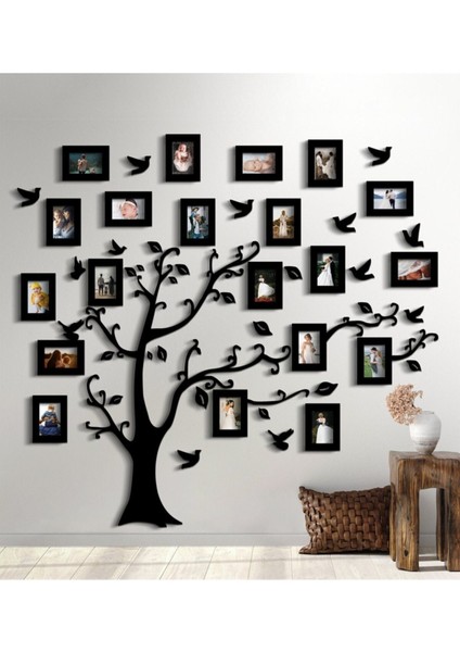 Ahşap Soy Ağacı 20 Çerçeveli Siyah